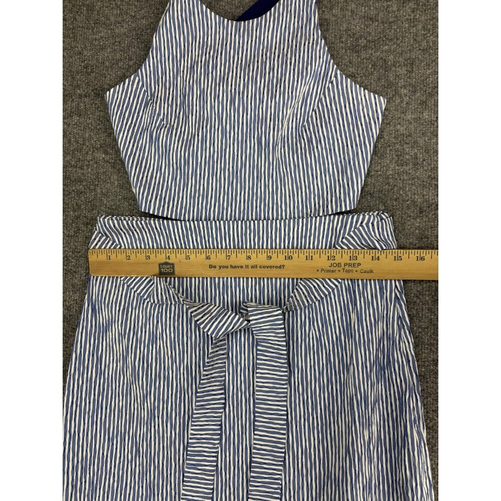 Flagpole NYC Dress Womens Medium Blue White Stripe Colorblock Kate Belted Maxi - Picture 4 of 12